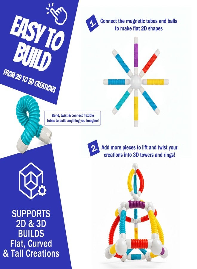 ROHSCE Flexible Magnetic Tubes for Kids - 66 PCS STEM Learning Builder Set, Snap & Shape Creative Structures - Image 5